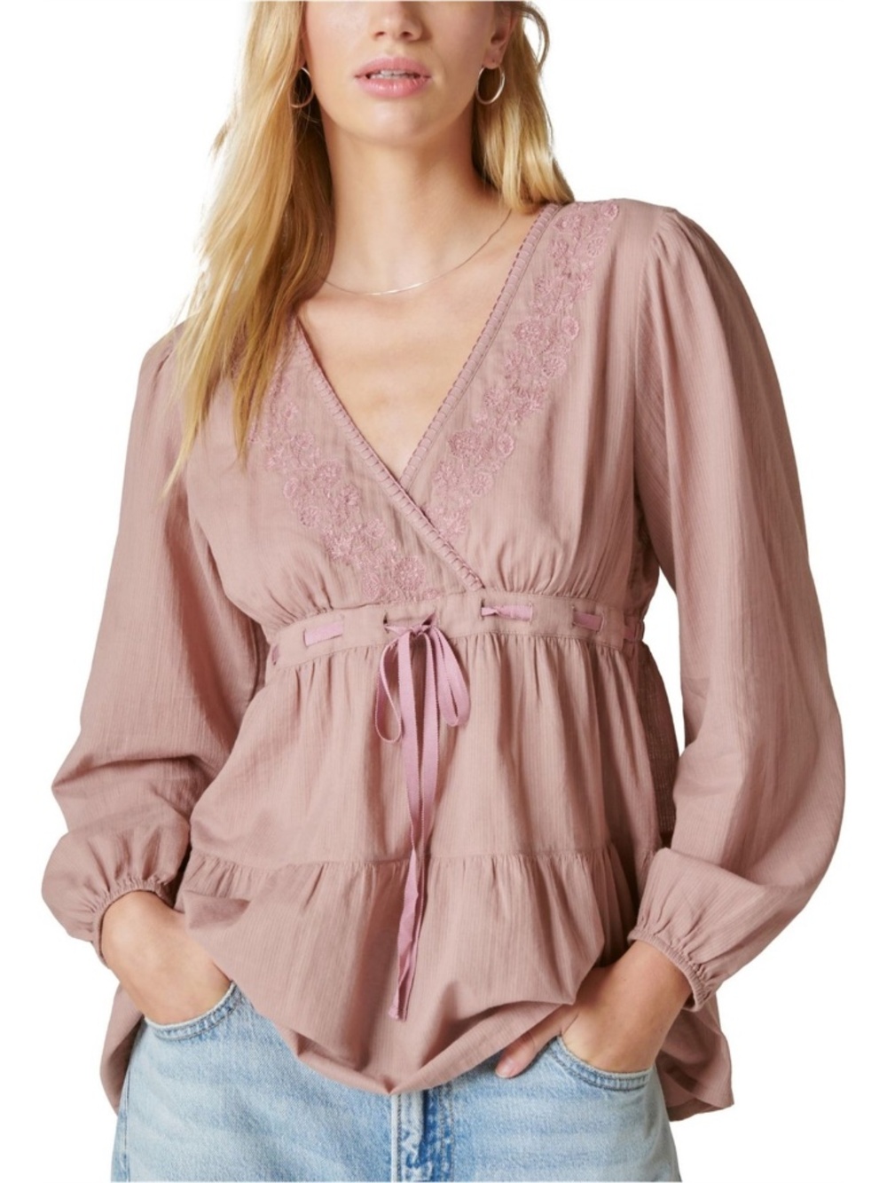 Lucky Brand Babydoll Top in Pink (Size M)